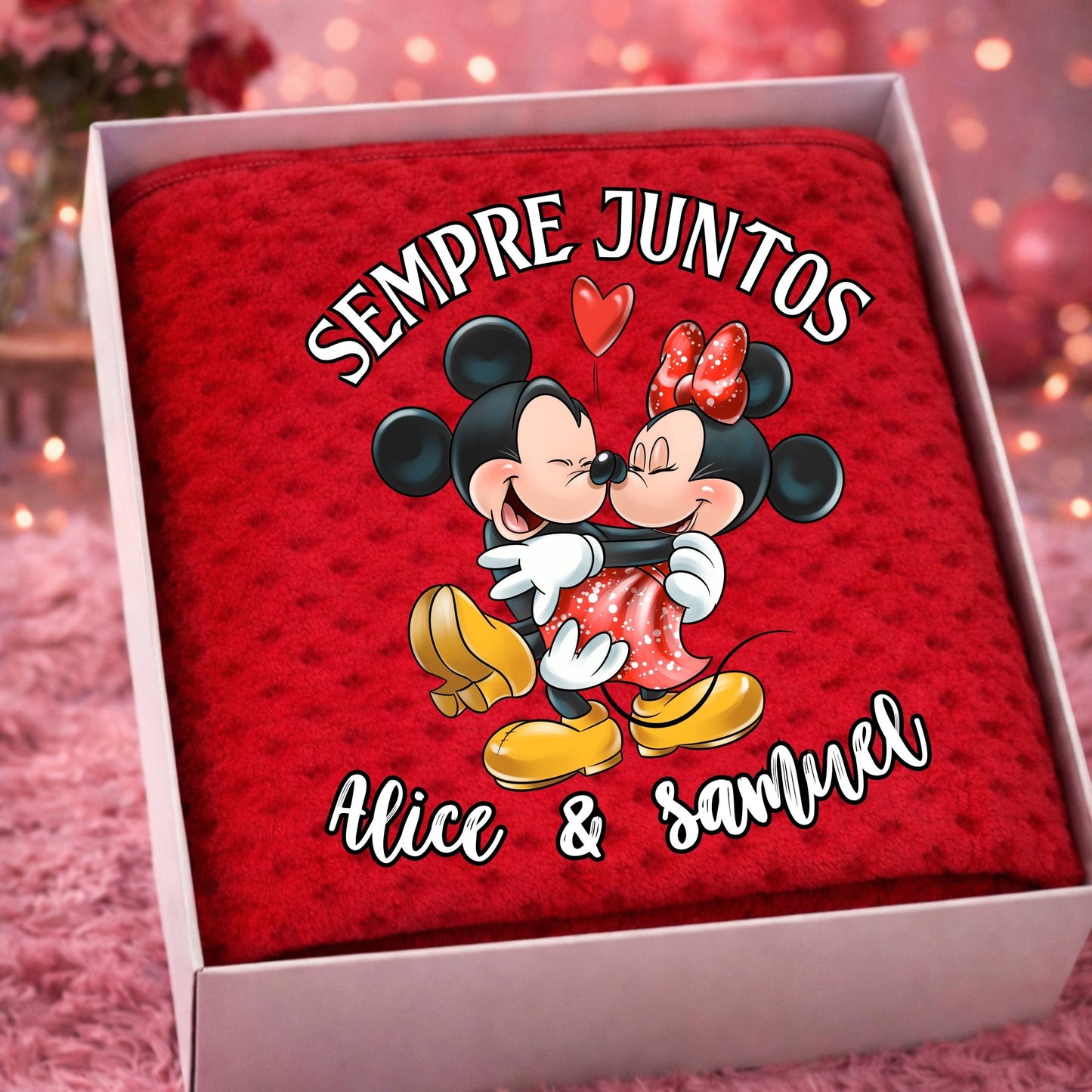 MANTA PERSONALIZADA - MICKEY E MINNIE - SEMPRE JUNTOS