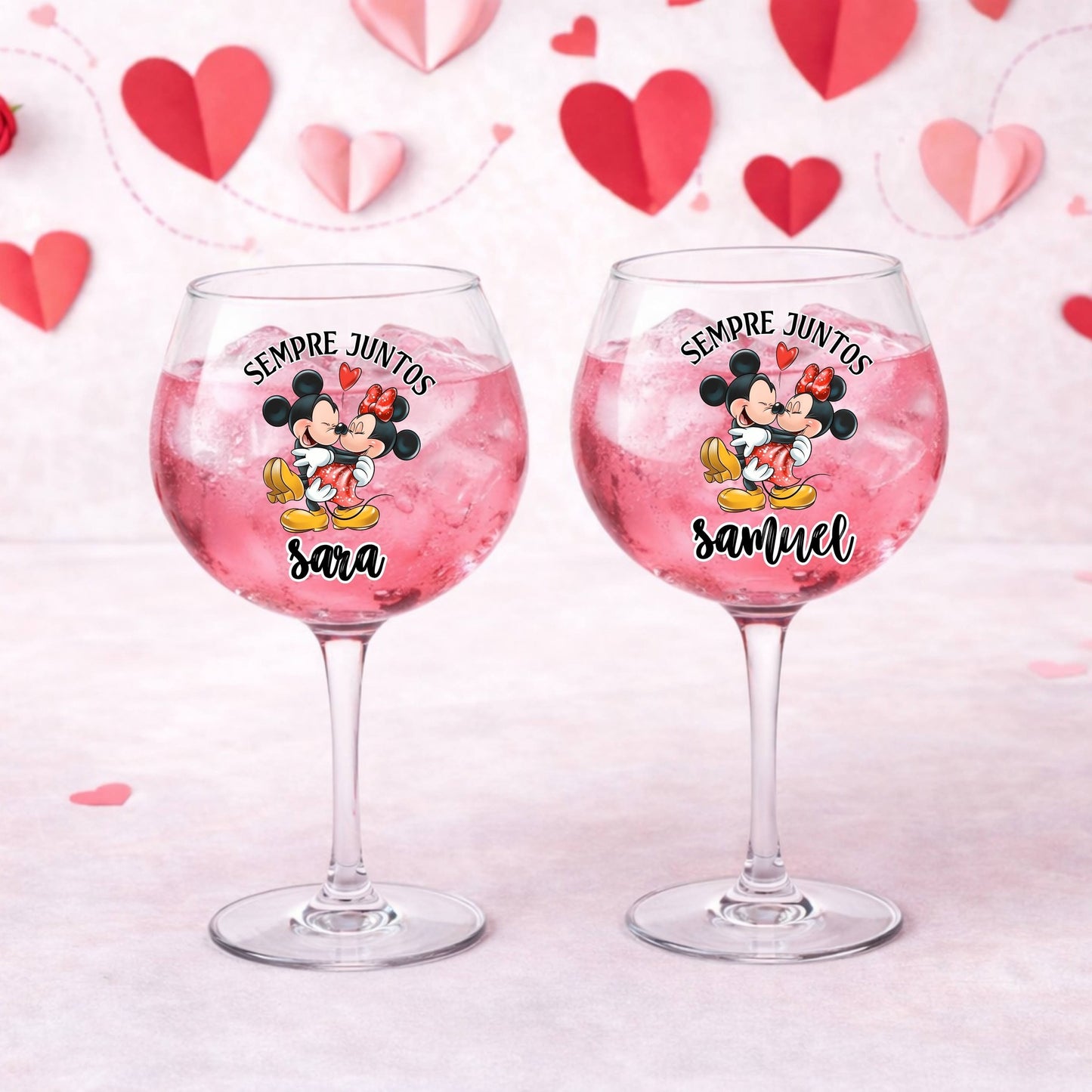 🍸 Pack de 2 Copos de Gin Personalizados - Sempre Juntos Mickey e Minnie