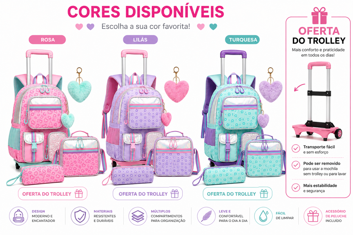 Conjunto Escolar Trolley Personalizado | Mochila + Lancheira + Estojo
