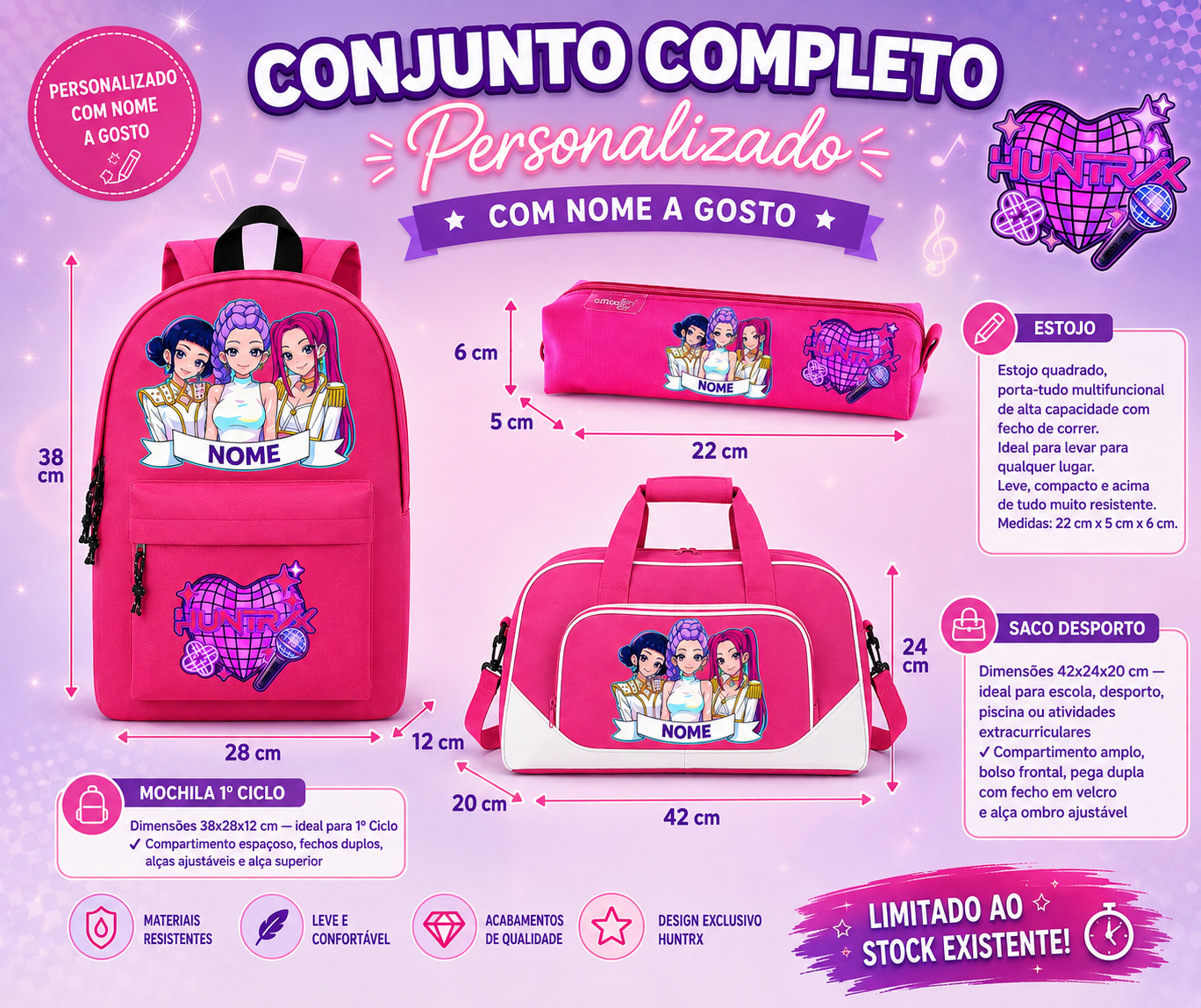 Conjunto escolar | Huntrix | Mochila + Saco Desporto + Estojo
