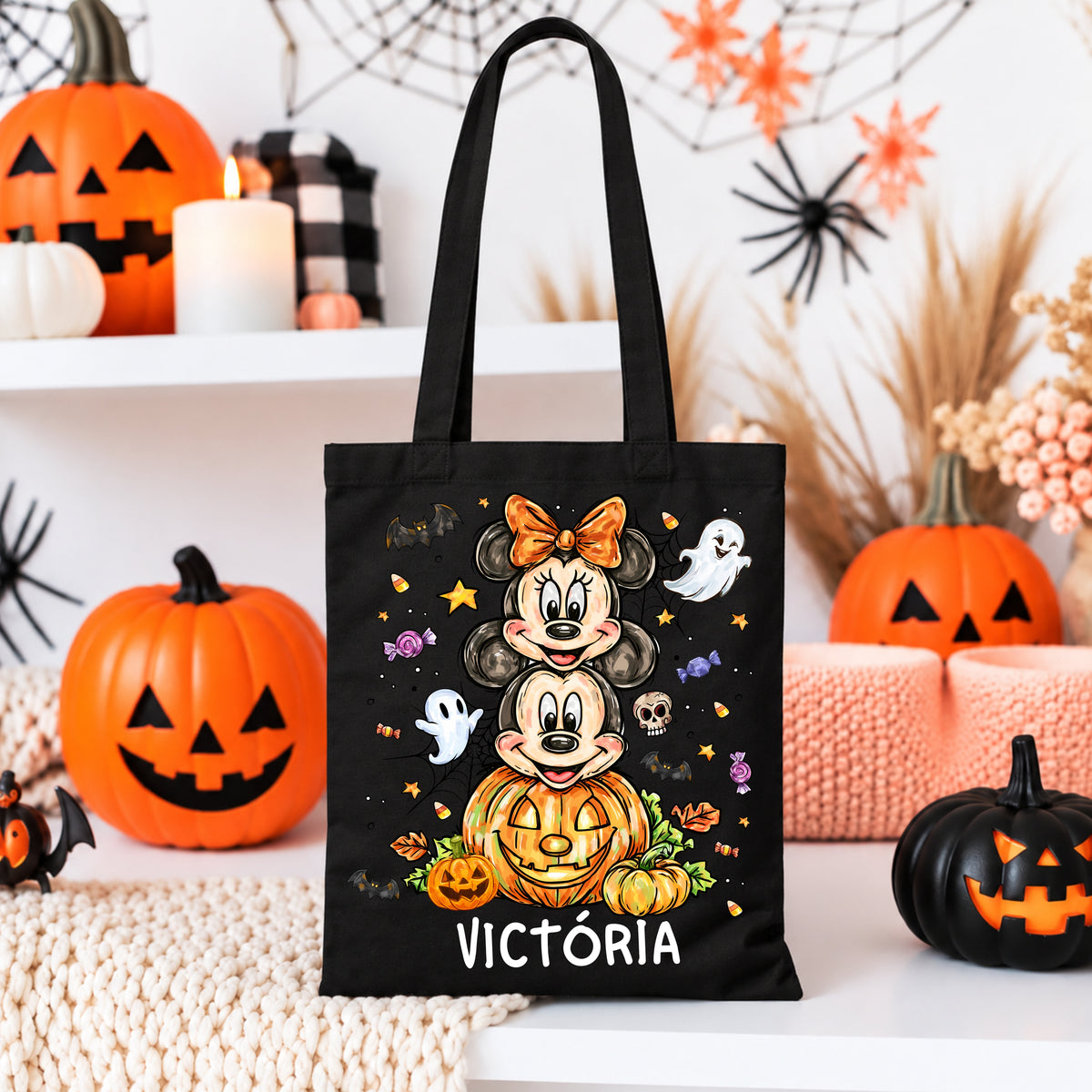 Tote Bag Preta Halloween Mickey & Minnie