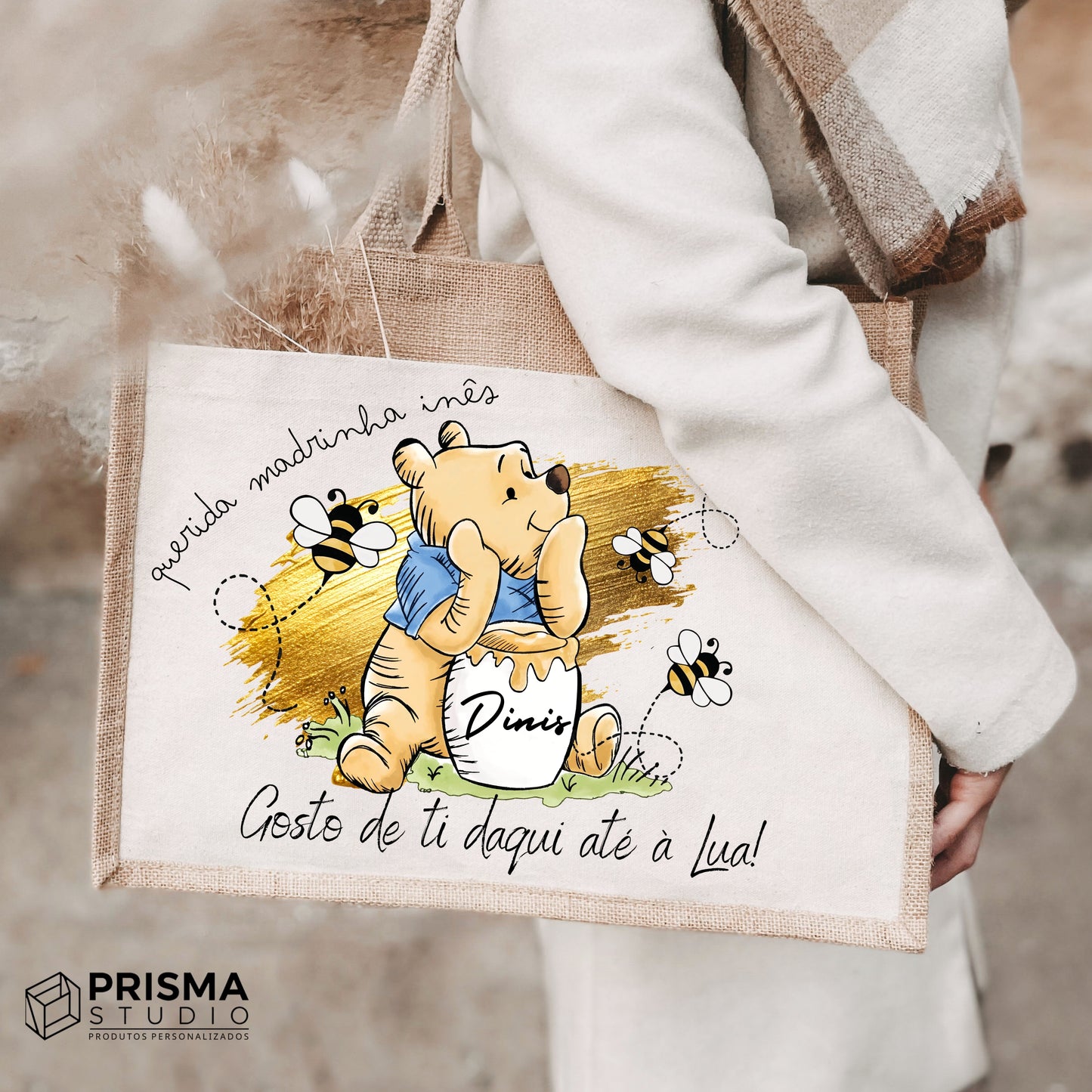 Tote Bag Premium Personalizada Madrinha – Saco de Juta Natural