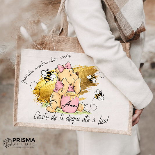 Tote Bag Premium Personalizada Madrinha – Saco de Juta Natural