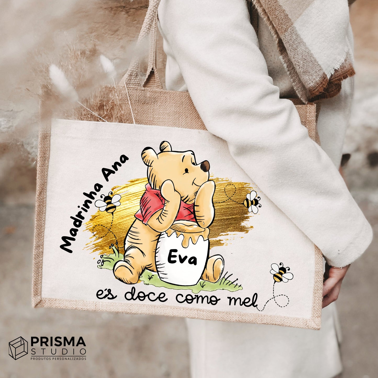 Tote Bag Premium Personalizada Madrinha – Saco de Juta Natural