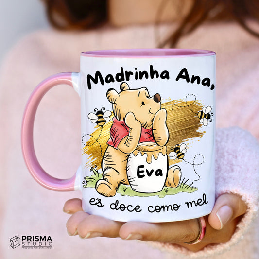 Caneca Rosa  Personalizada Madrinha – Prenda Especial de Páscoa - És doce como mel