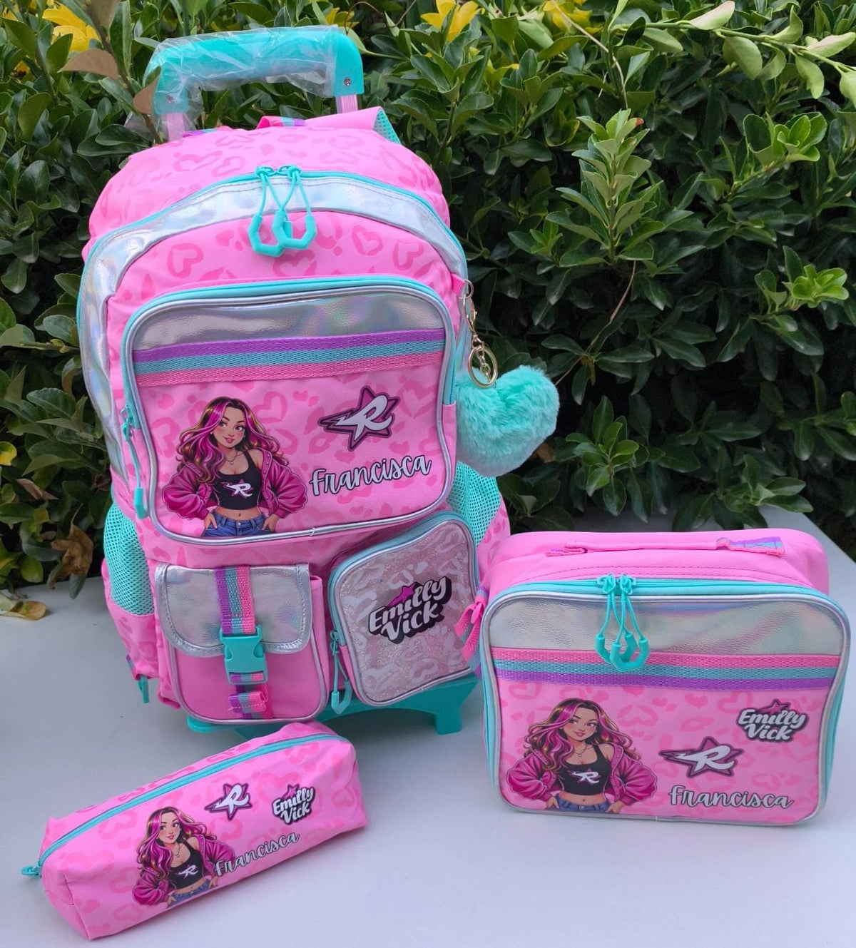 Conjunto Trolley  Escolar Personalizado| Emily Vick  |Trolley + Mochila + Lancheira + Estojo