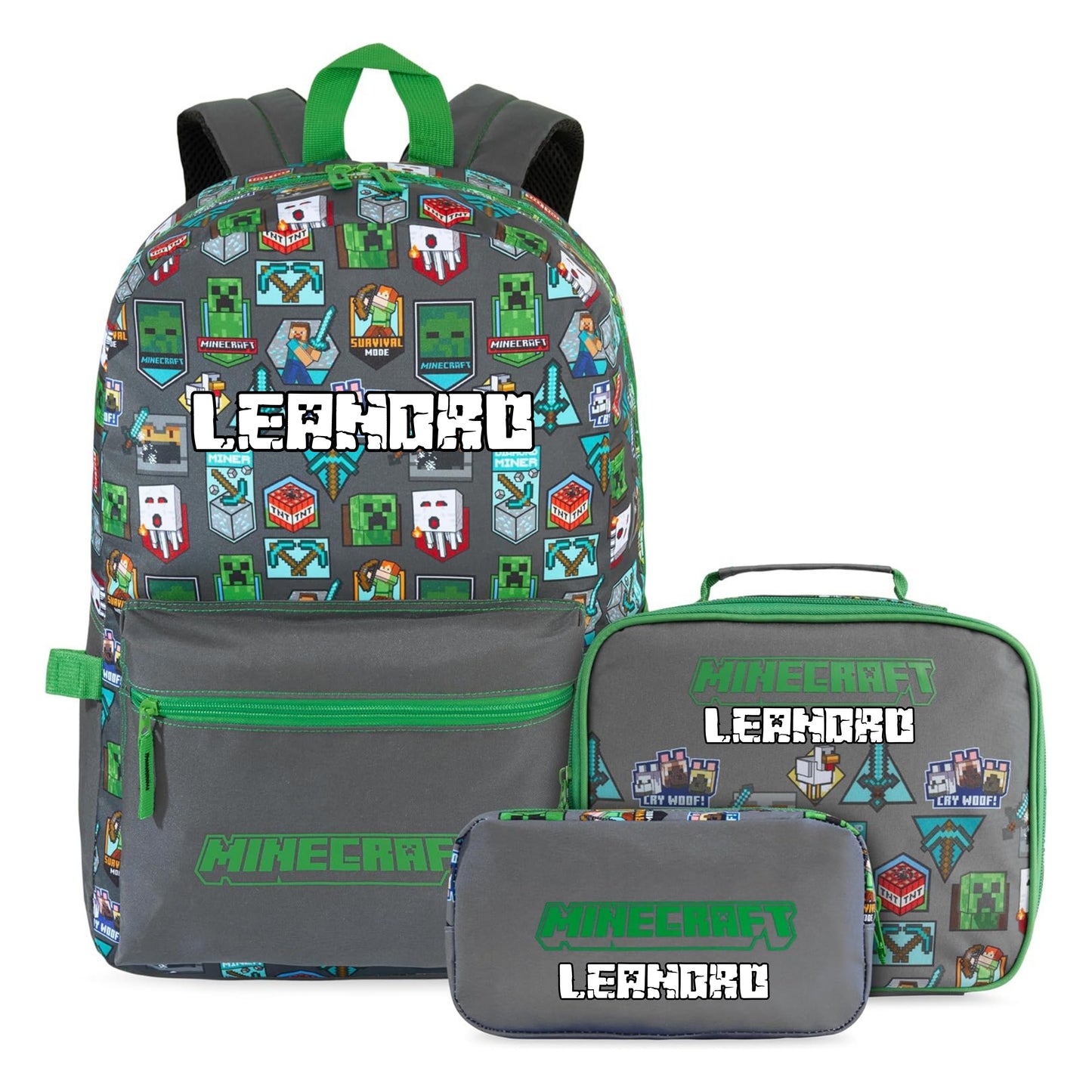 Conjunto escolar | Minecraft | Mochila + Lancheira + Estojo Triplo
