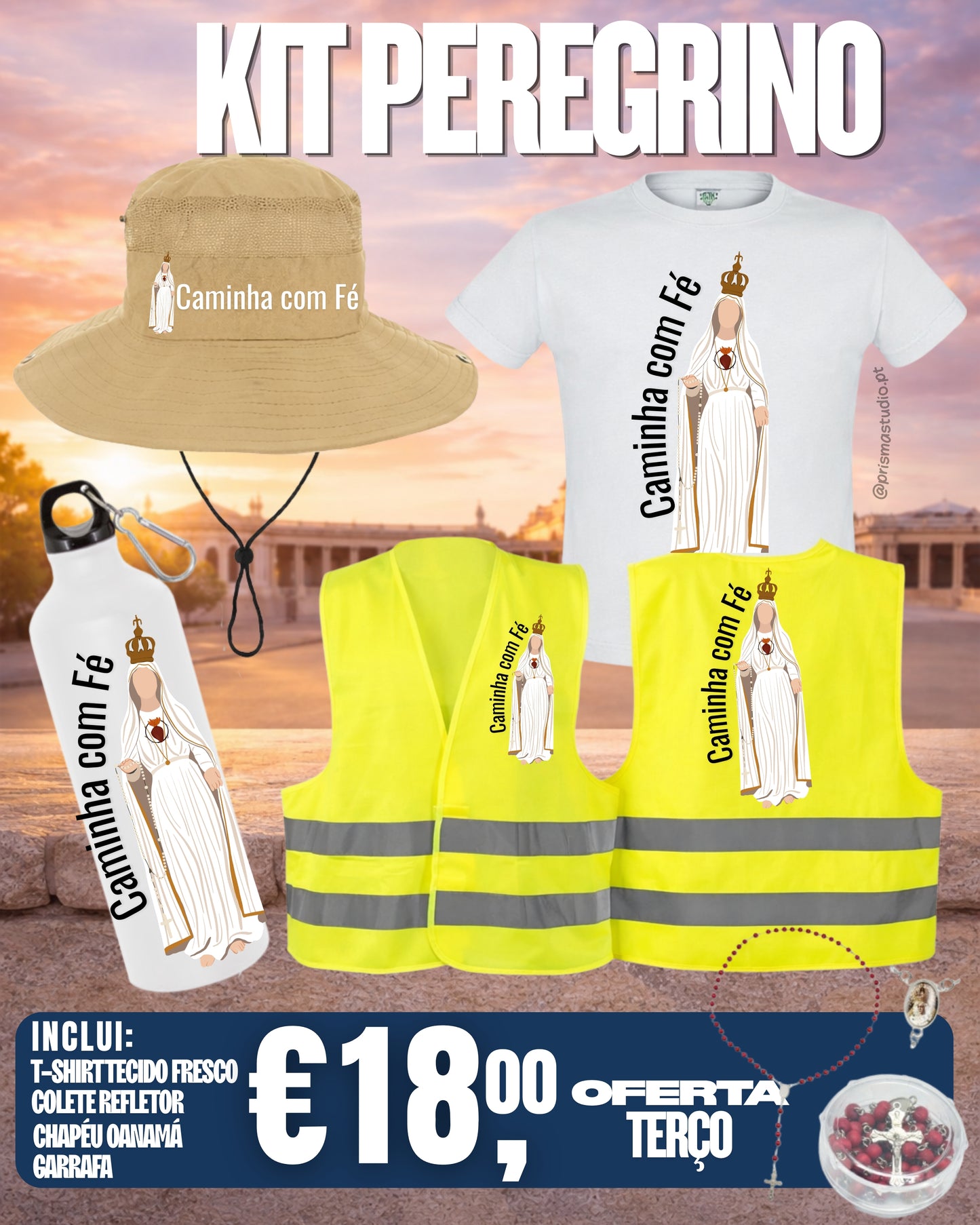 KIT PEREGRINO - COM OFERTA TERÇO - GARRAFA INOX 800ML