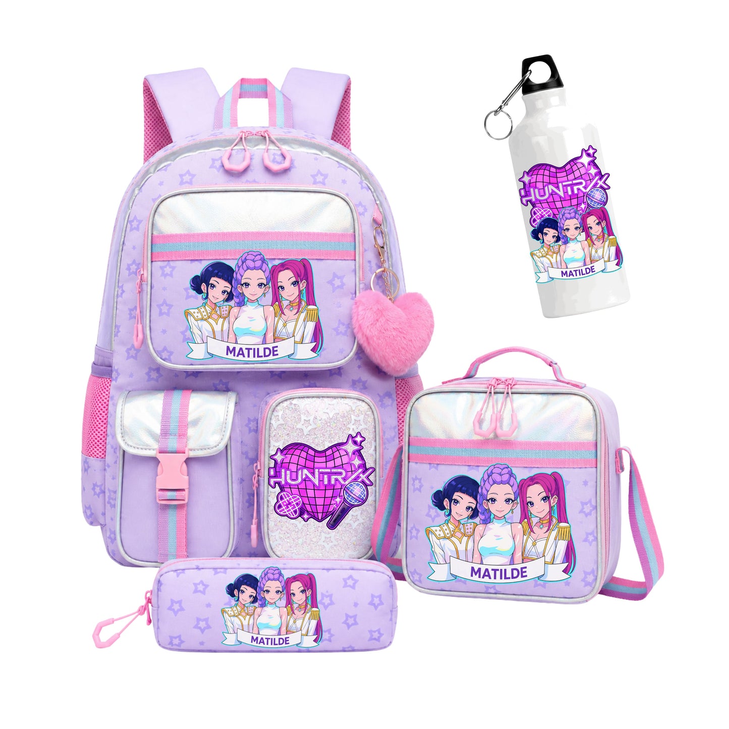 Conjunto escolar | Huntrix | Mochila + Lancheira + Estojo