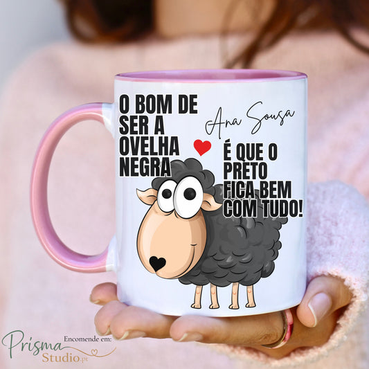 ✨ Caneca Rosa Personalizada Ovelha Negra- Coleção Exclusiva