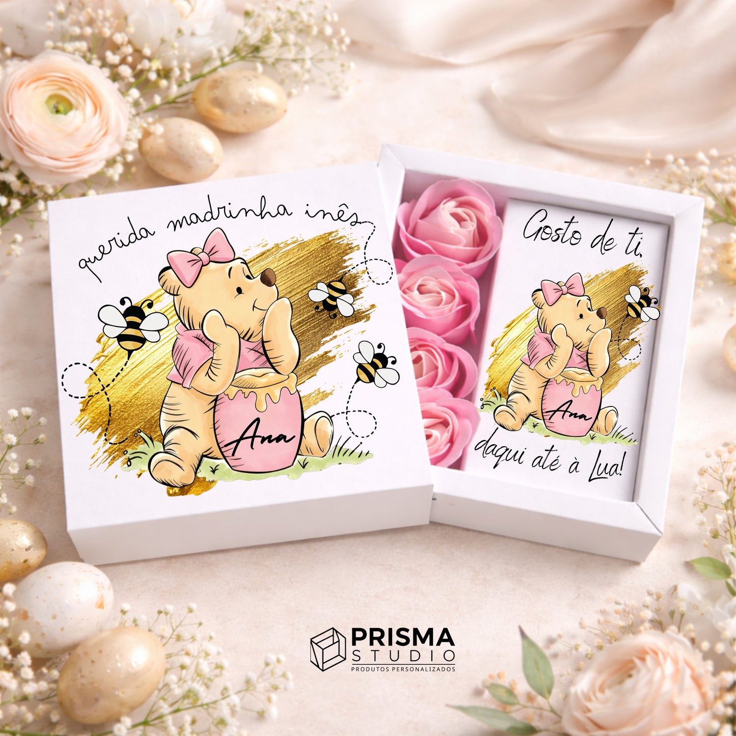 Box Premium Madrinha – Chocolate + Rosas Perfumadas - Prenda Especial de Páscoa