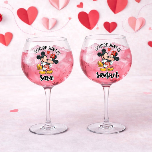 🍸 Pack de 2 Copos de Gin Personalizados - Sempre Juntos Mickey e Minnie