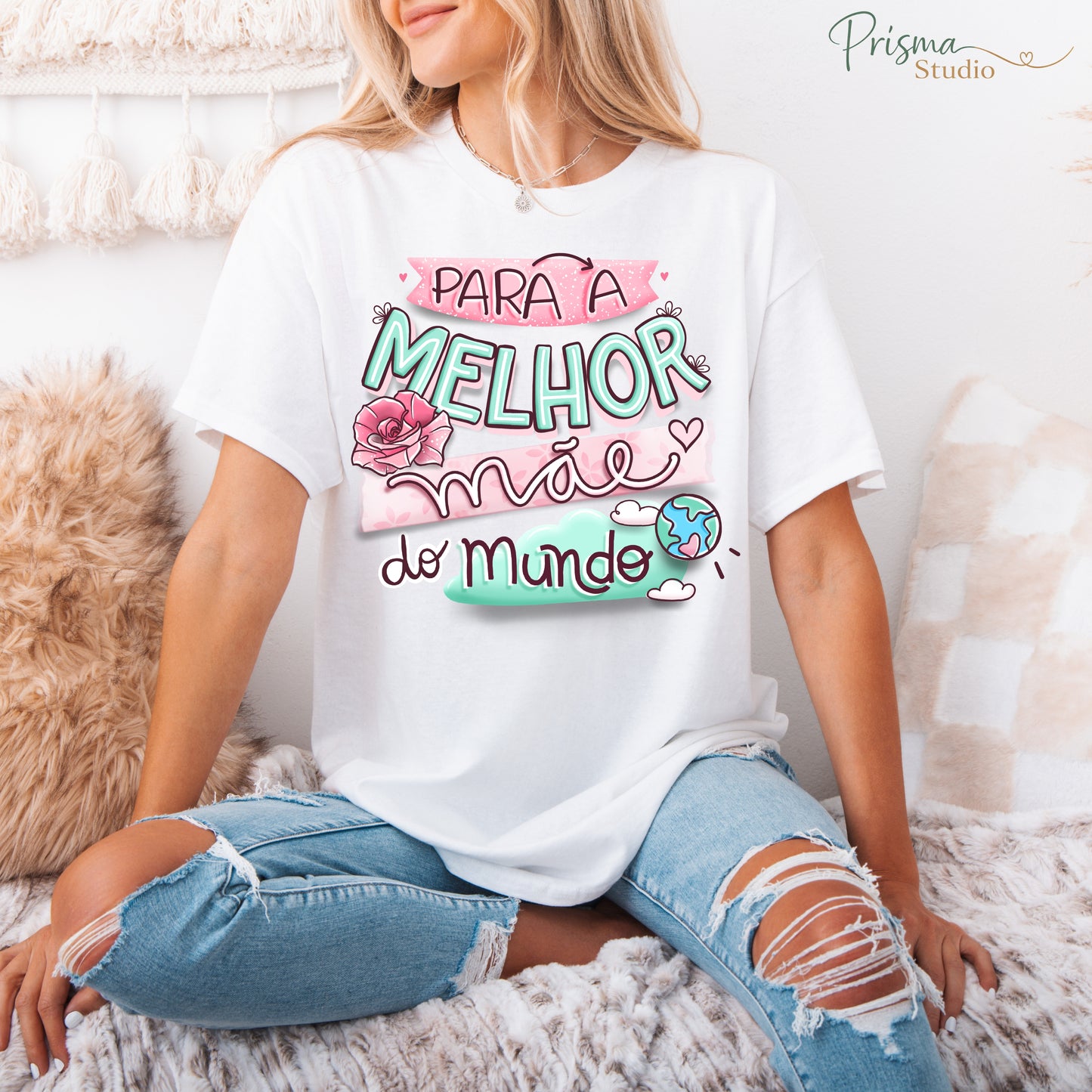✨👕 T-shirt  Algodão '' Melhor Mãe do Mundo ''
