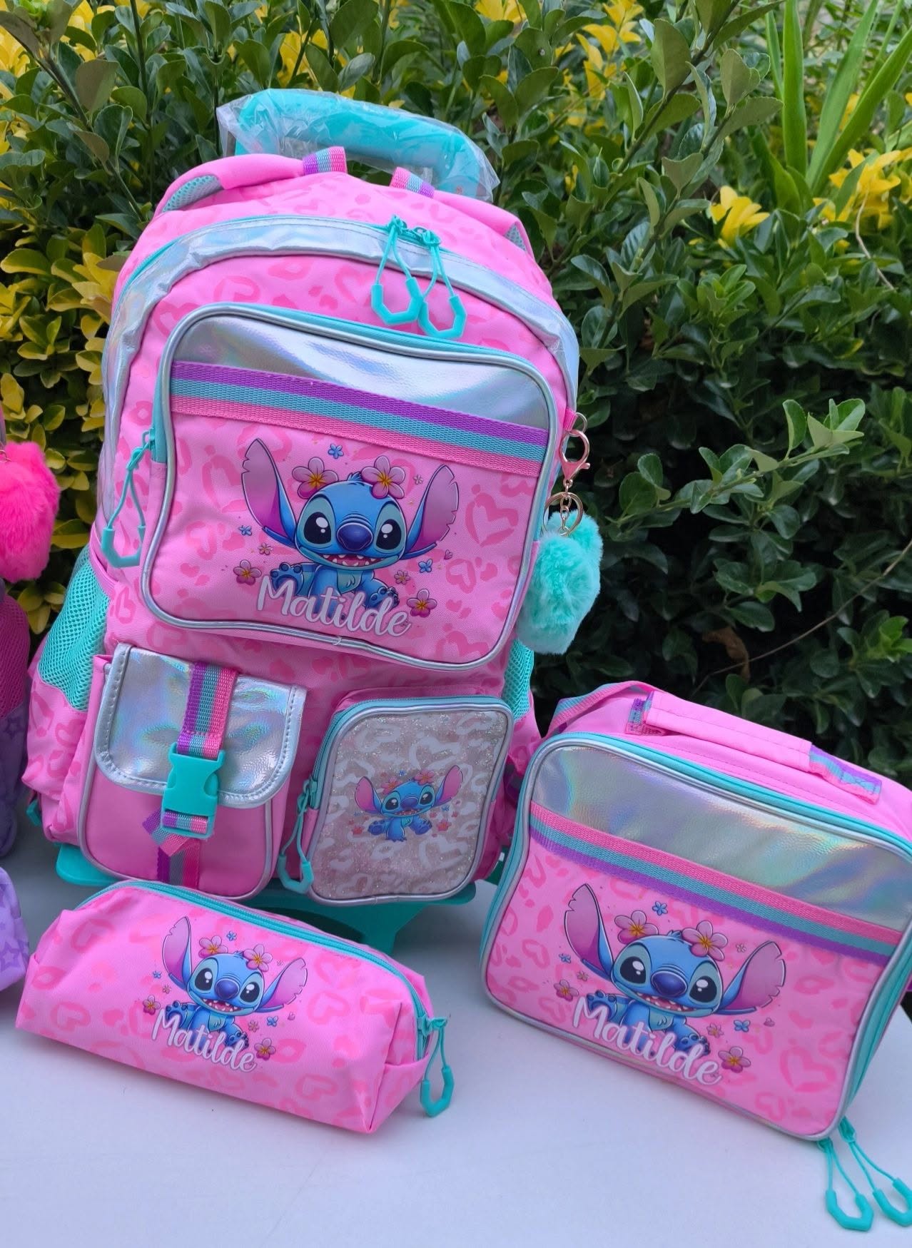 Conjunto Escolar Stitch Trolley Personalizado | Mochila + Lancheira + Estojo |