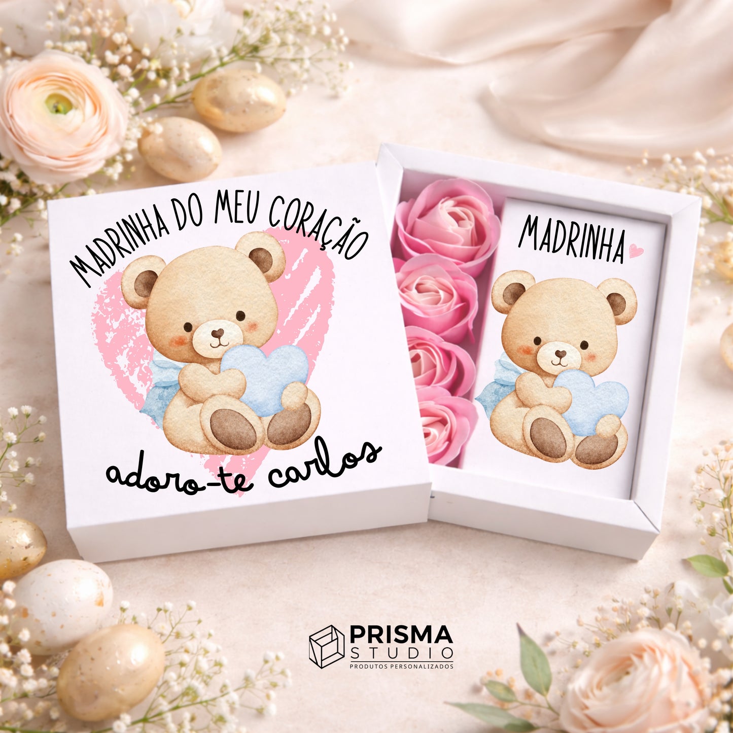 Caixa de Rosas Personalizada Madrinha do Meu Coração
