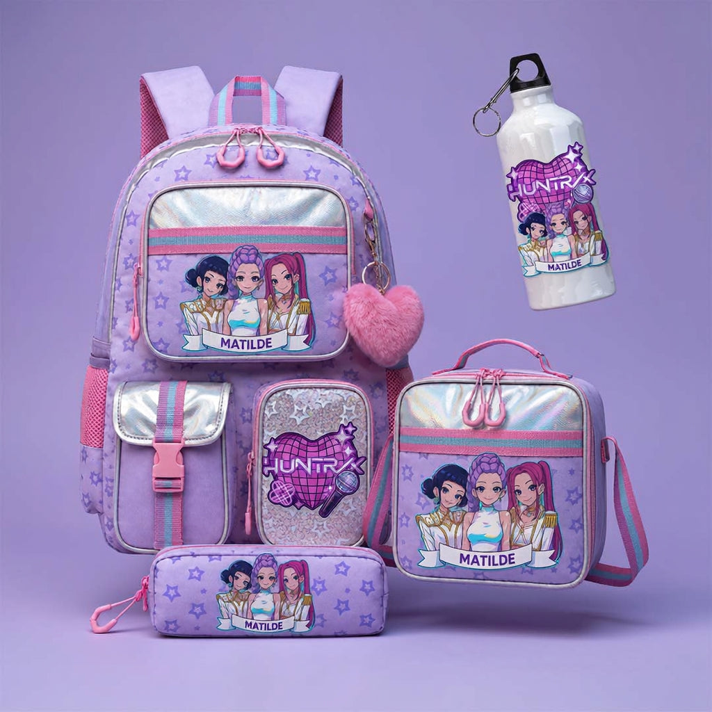 Conjunto escolar | Huntrix | Mochila + Lancheira + Estojo