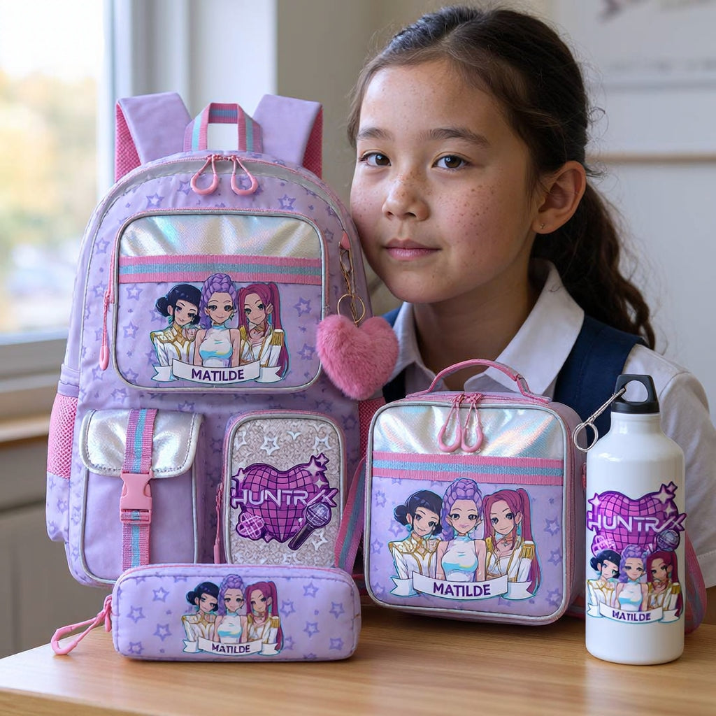 Conjunto escolar | Huntrix | Mochila + Lancheira + Estojo