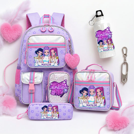 Conjunto escolar | Huntrix | Mochila + Lancheira + Estojo