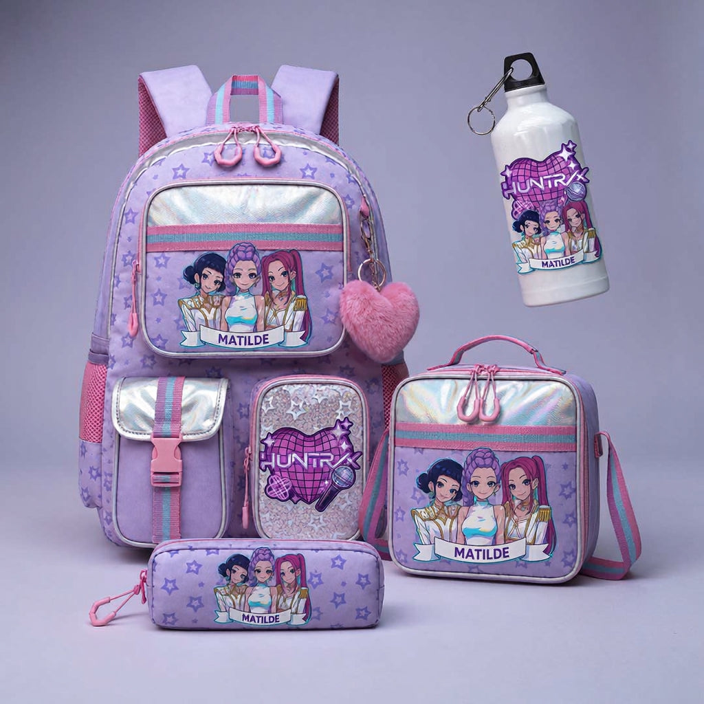 Conjunto escolar | Huntrix | Mochila + Lancheira + Estojo