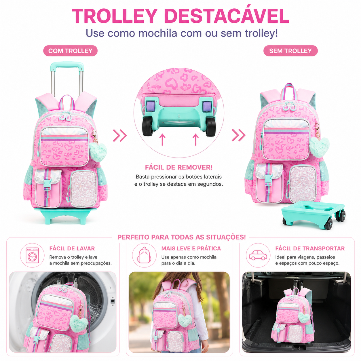 Conjunto Escolar Trolley Personalizado | Mochila + Lancheira + Estojo