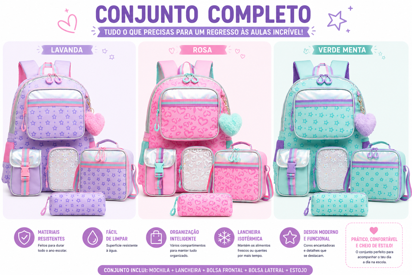 Conjunto escolar | K-POP Demon Hunters | Mochila + Lancheira + Estojo