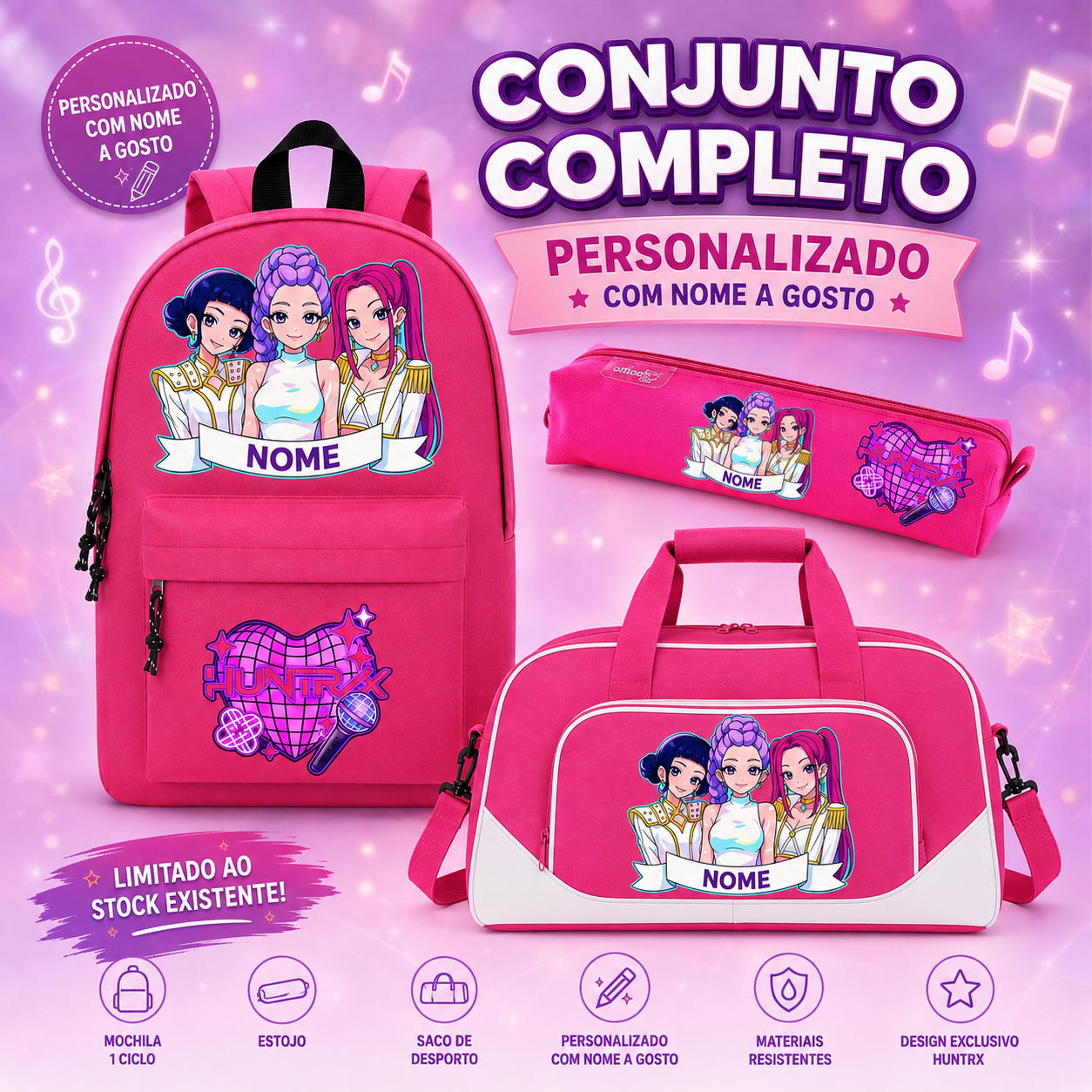 Conjunto escolar | Huntrix | Mochila + Saco Desporto + Estojo