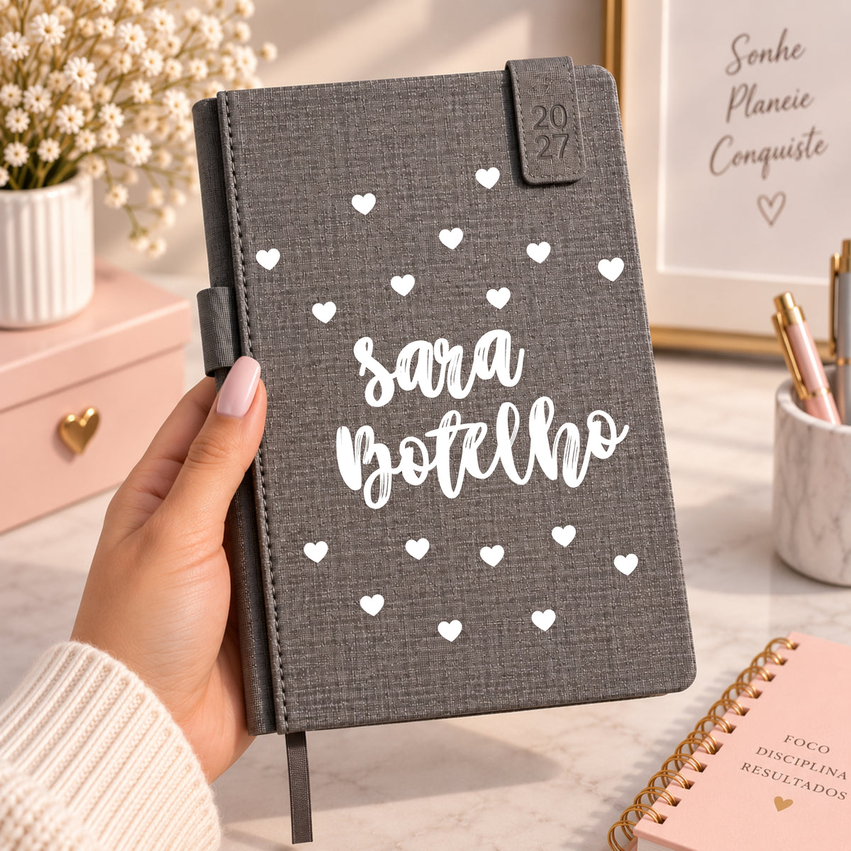 Agenda A5 2027 Personalizada | 3Corações + Nome