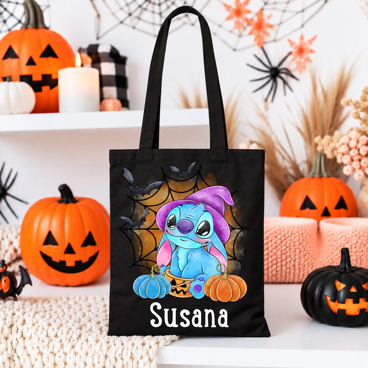 Tote Bag Preta Halloween Stitch