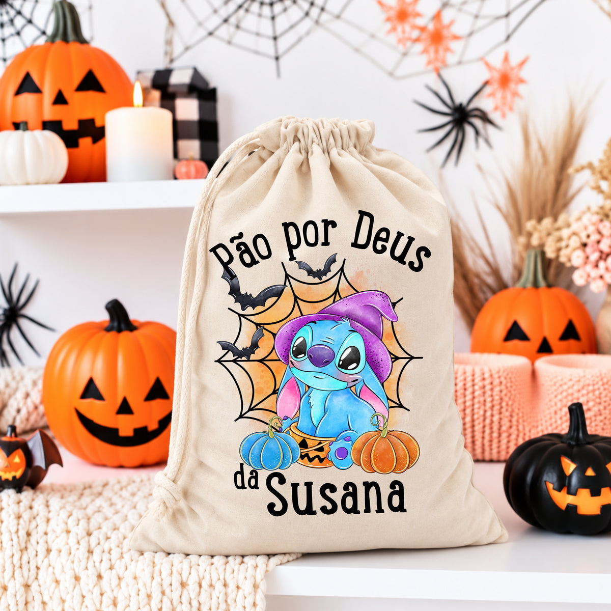 Saco Pão por Deus Halloween Stitch