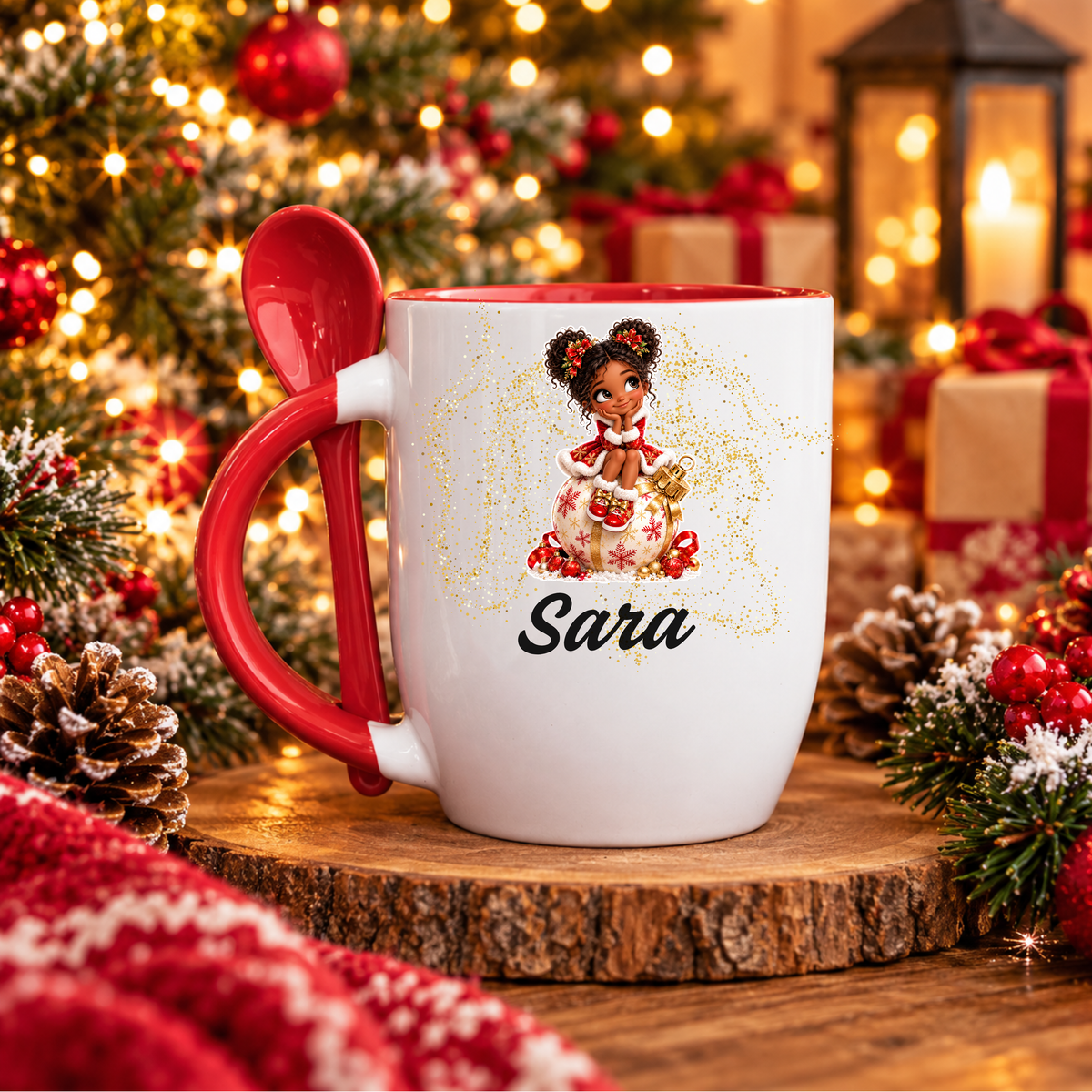 Caneca com Colher Personalizada '' Girl Christmas Magic''