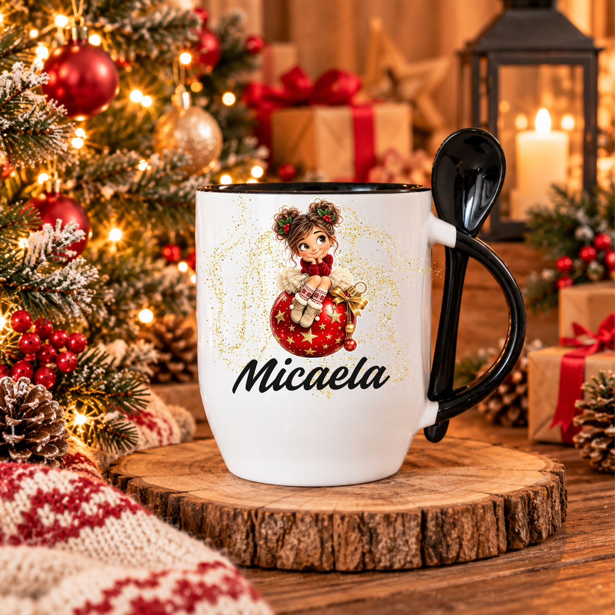 Caneca com Colher Personalizada '' Girl Christmas Magic''