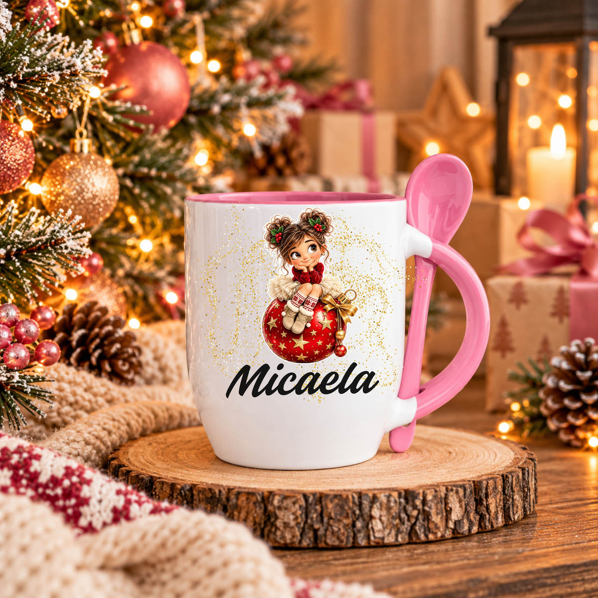 Caneca com Colher Personalizada '' Girl Christmas Magic''