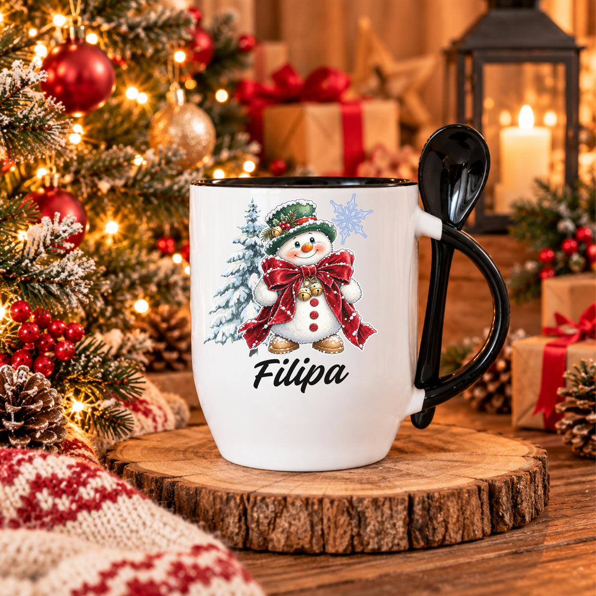 Caneca com Colher Personalizada '' Snowy Christmas ''