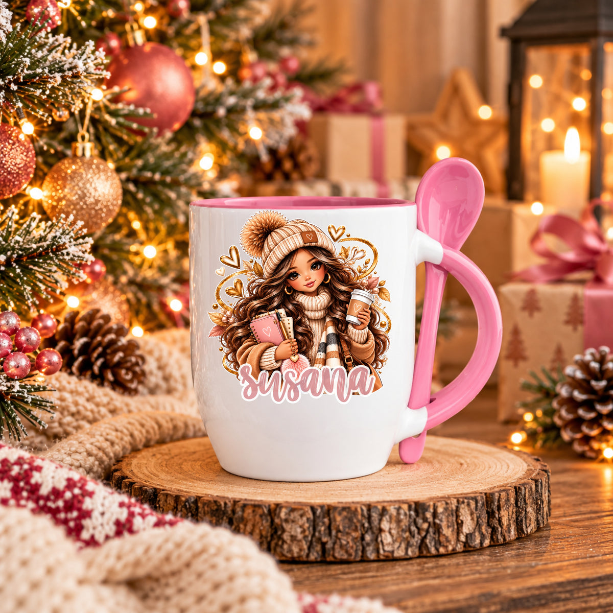 Caneca com Colher Personalizada '' Boho Chic ''