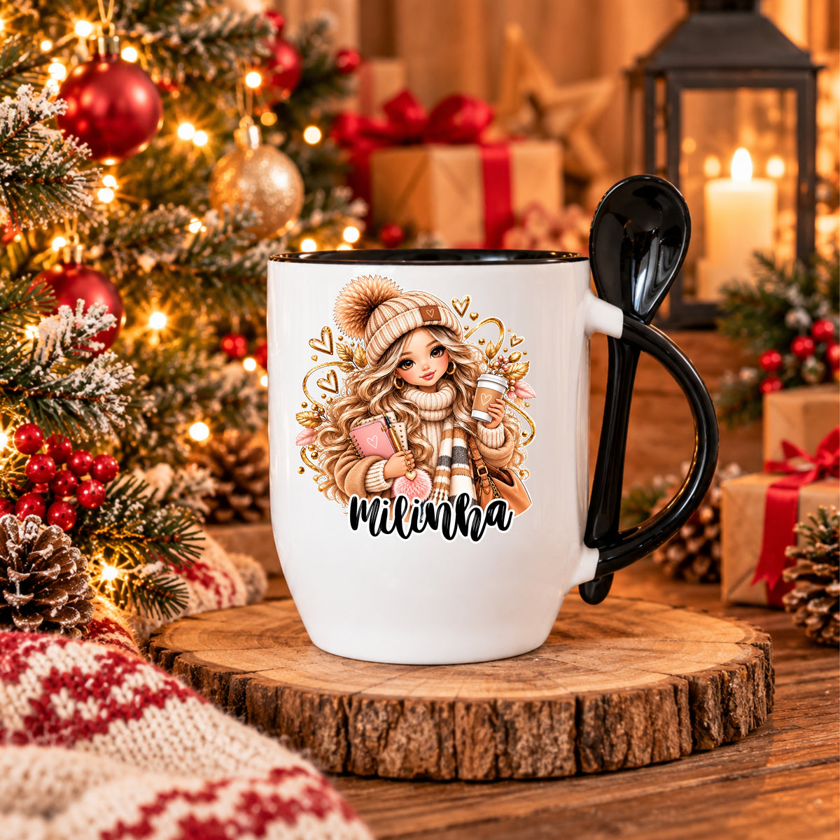 Caneca com Colher Personalizada '' Boho Chic ''