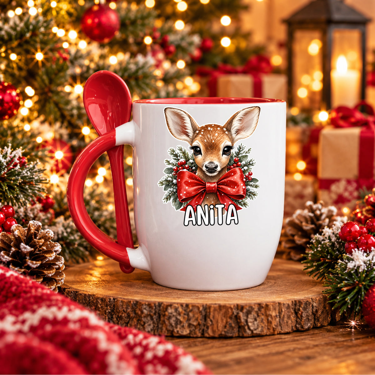 Caneca com Colher Personalizada '' Bambi Winter ''
