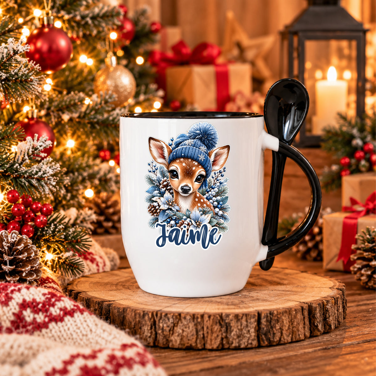 Caneca com Colher Personalizada '' Bambi Winter ''