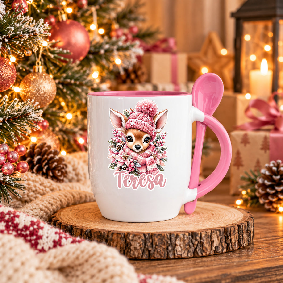 Caneca com Colher Personalizada '' Bambi Winter ''