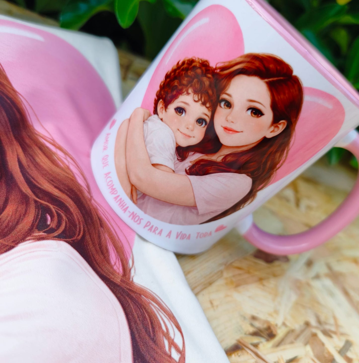 Pack Personalizado Ilustração a Partir da Foto – T-shirt + Caneca Rosa