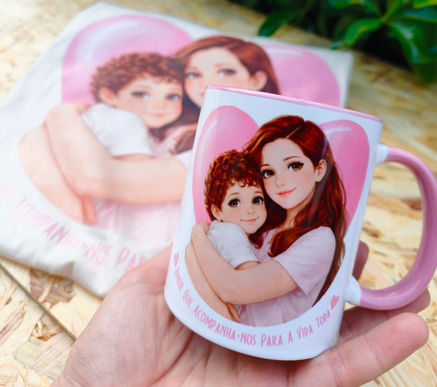 Pack Personalizado Ilustração a Partir da Foto – T-shirt + Caneca Rosa