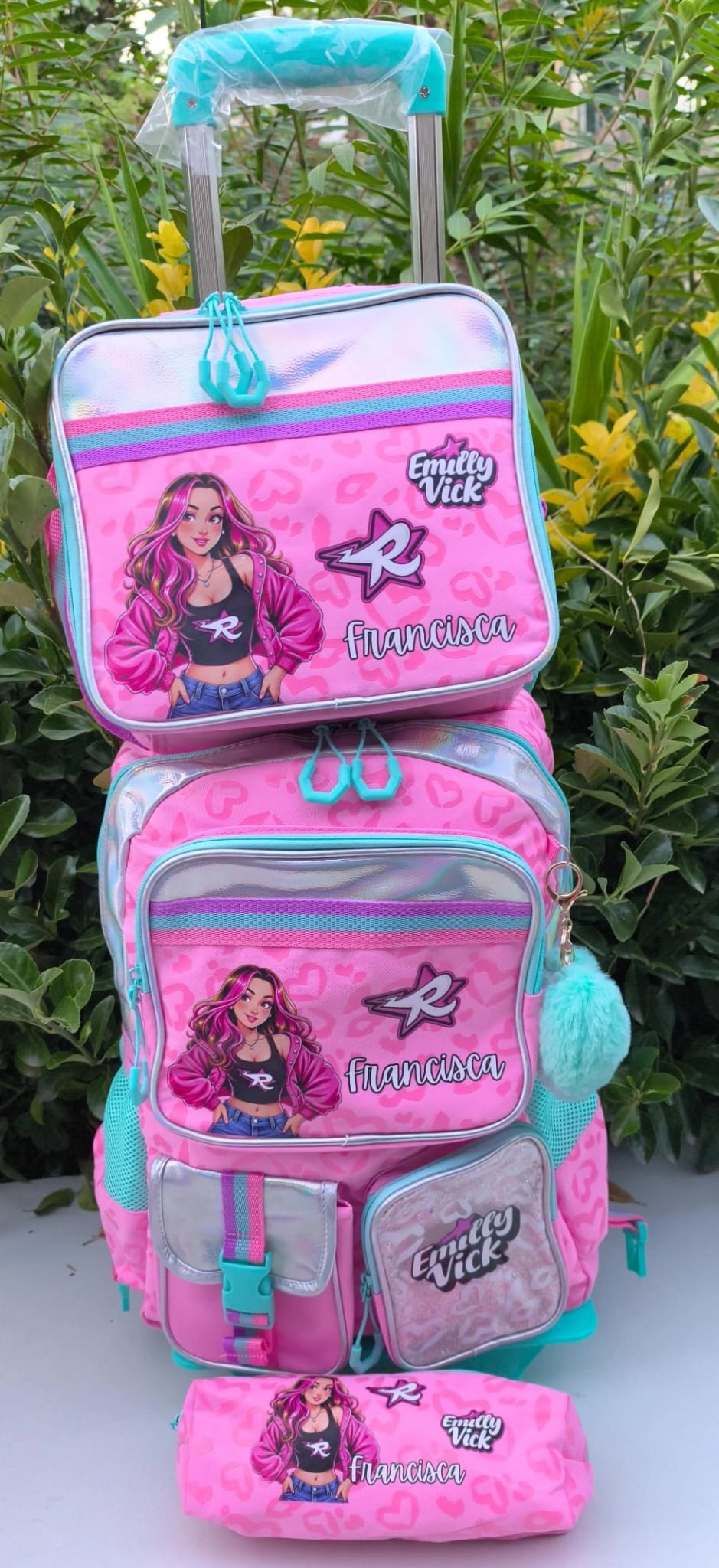 Conjunto Trolley  Escolar Personalizado| Emily Vick  |Trolley + Mochila + Lancheira + Estojo
