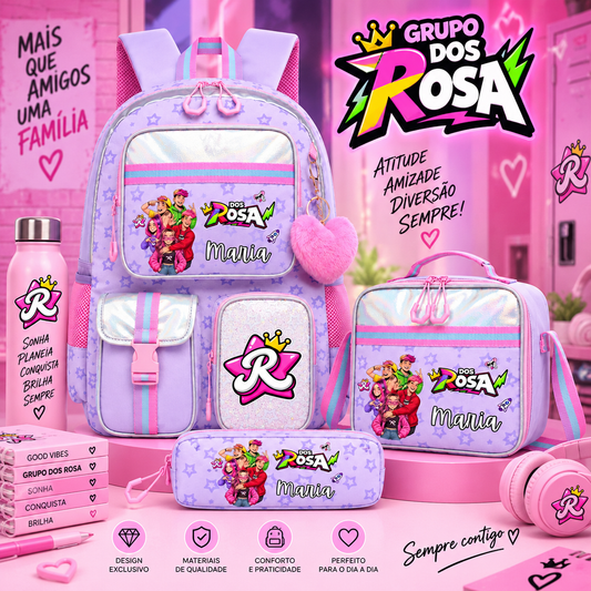Conjunto escolar |Dos Rosa | Mochila + Lancheira + Estojo